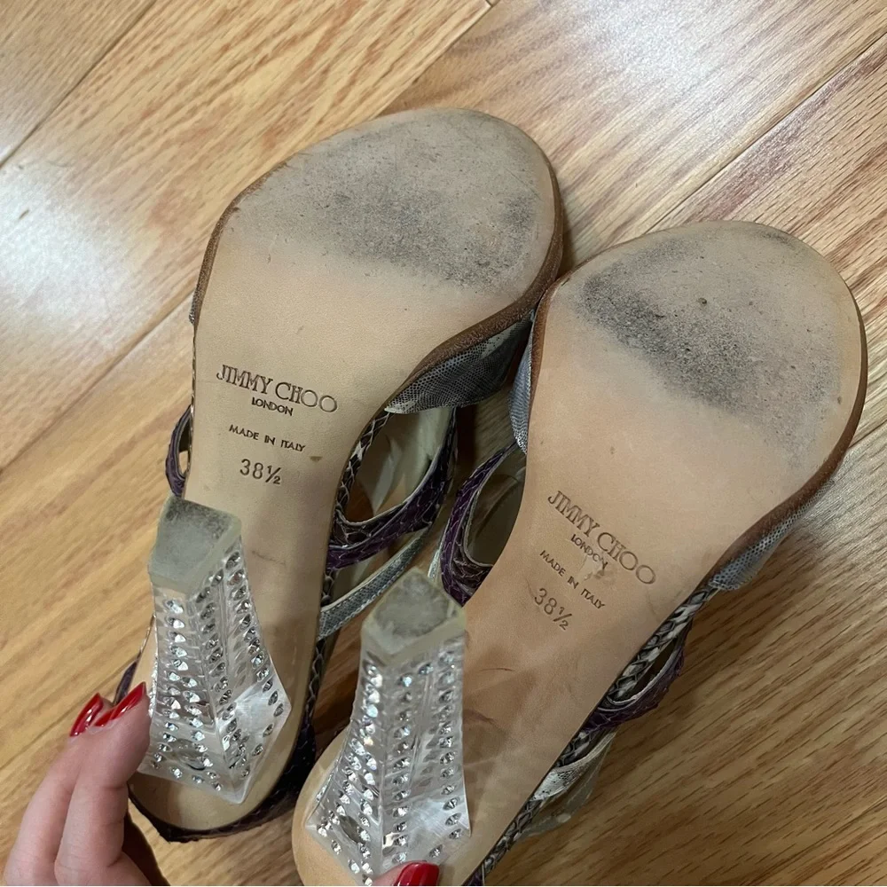 Jimmy Choo Multi Color Python and Lizard Cyndi Lucite Rhinestone Heels - Picture 12 of 15